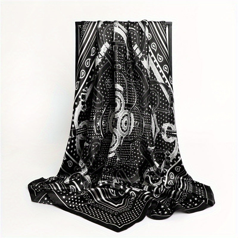 Paisley Print Square Scarf Dotted Silk Hijab Women Head Wraps Shawl