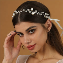Faux Pearl Headband Long Hair Rattan Bridal Hair Accessories