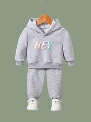 OERYUI 2pcs HEY Print Hoodies Pants Set Boys Girls Spring Fall Sports