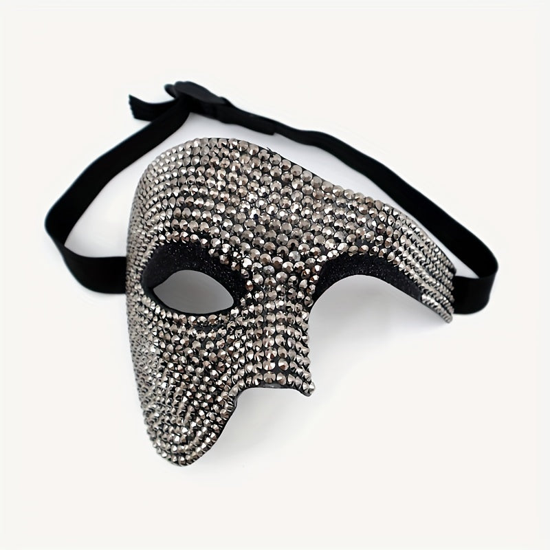 Men's Rhinestone Half Face Mask Halloween Party Dress Up Adornment