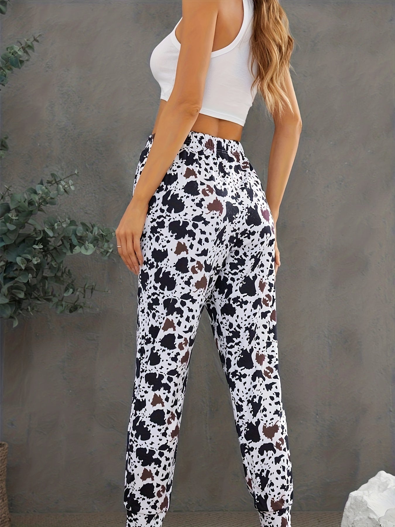 Cow Print Elastic Waist Jogger Pants Women's Activewear