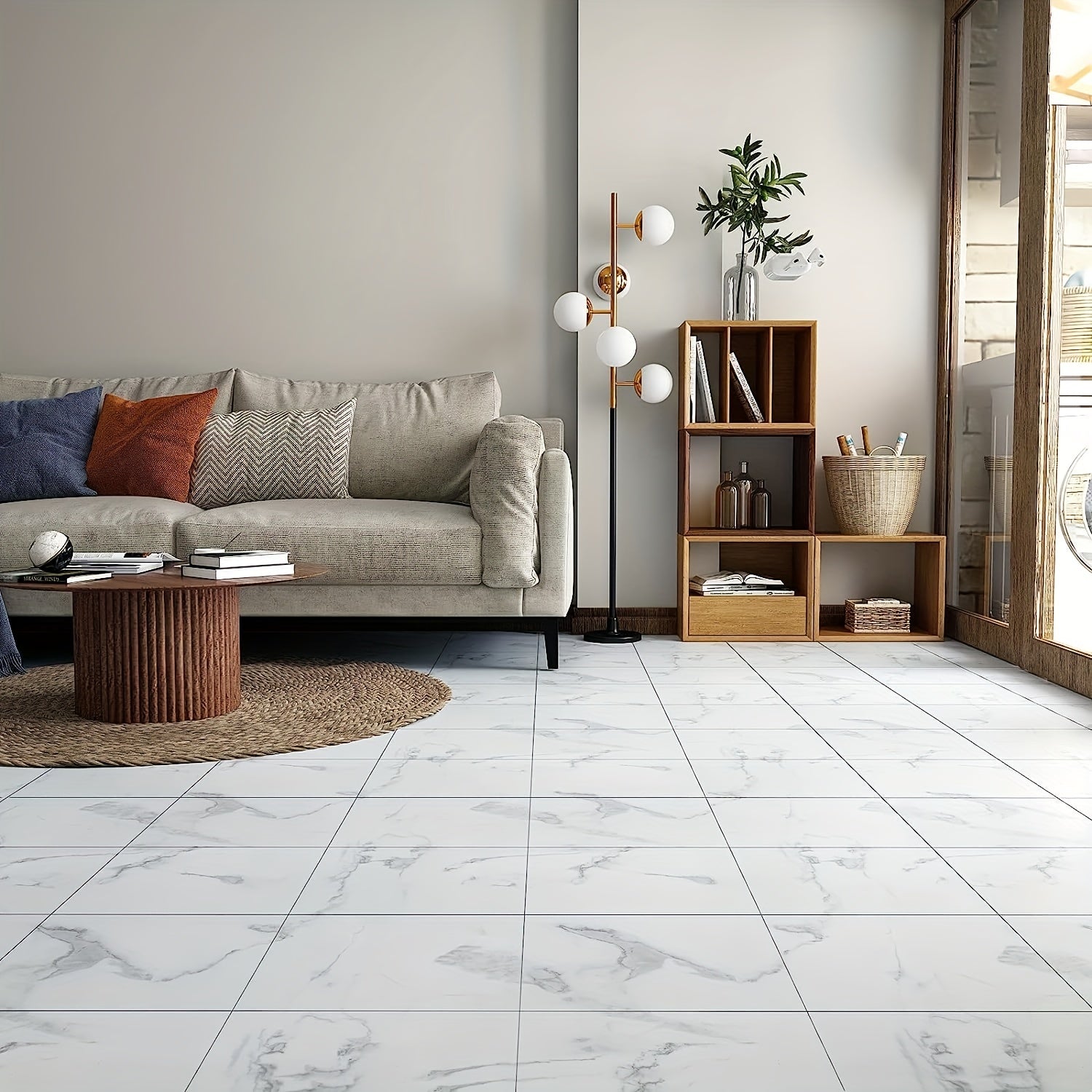 10pcs Peel And Stick Marble Floor Tile Waterproof Bathroom Flooring