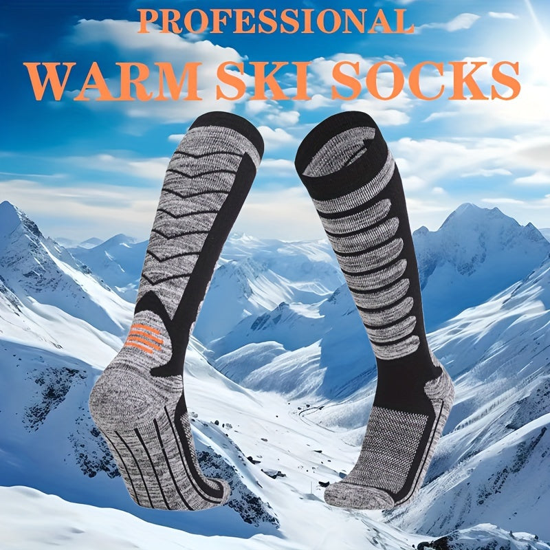 2 Pairs Winter Warm Ski Socks Men Thermal Cotton Blend Heated Crew Socks