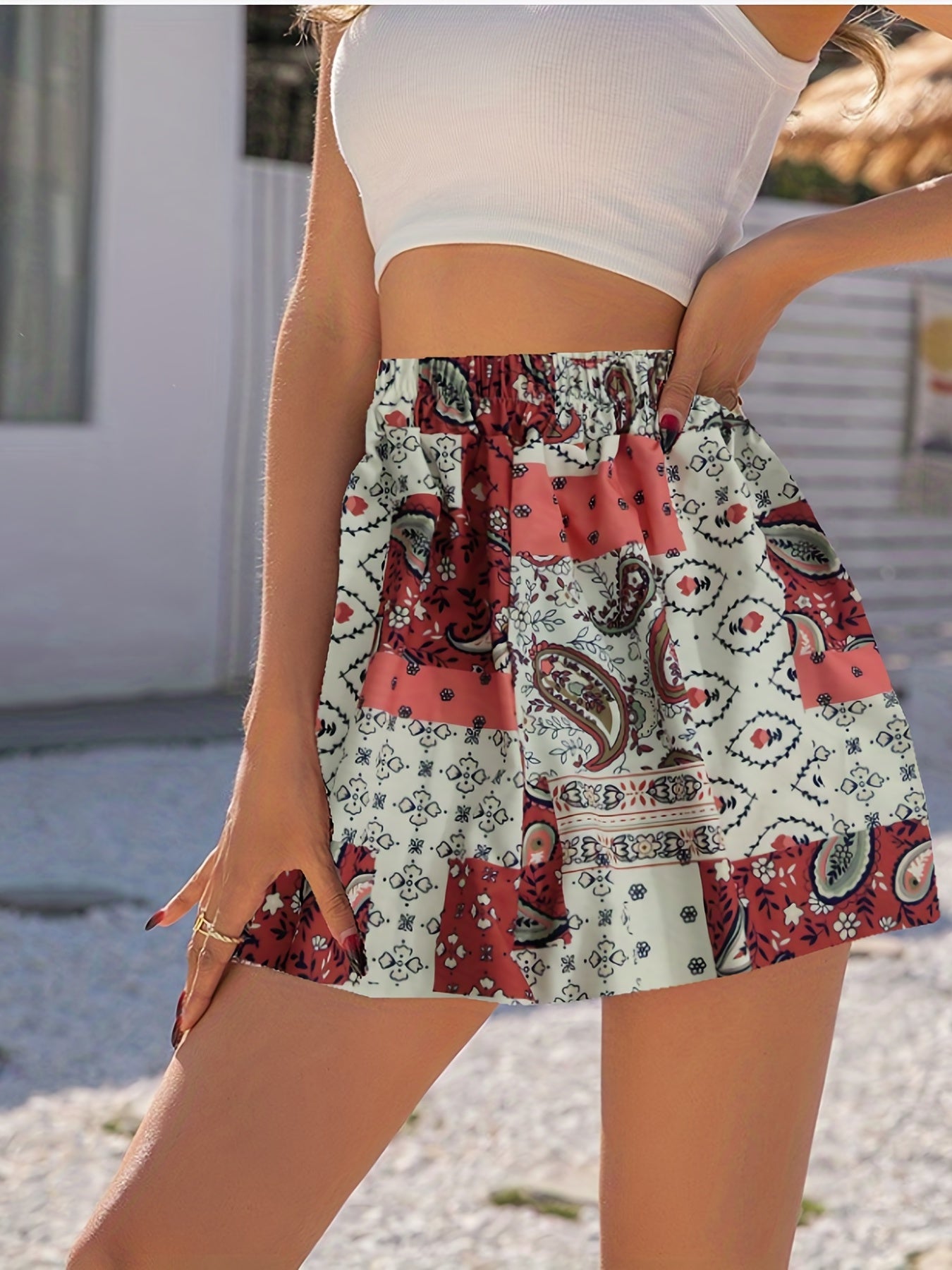 Hippie Patchwork Print Shorts for Women
