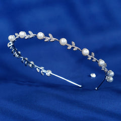 Faux Pearl Silvery Bridal Headband Hair Band Tiara Wedding Flower Headpiece