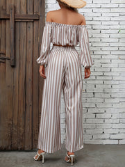 Striped Off Shoulder Crop Tops & Wide Leg Pants Set