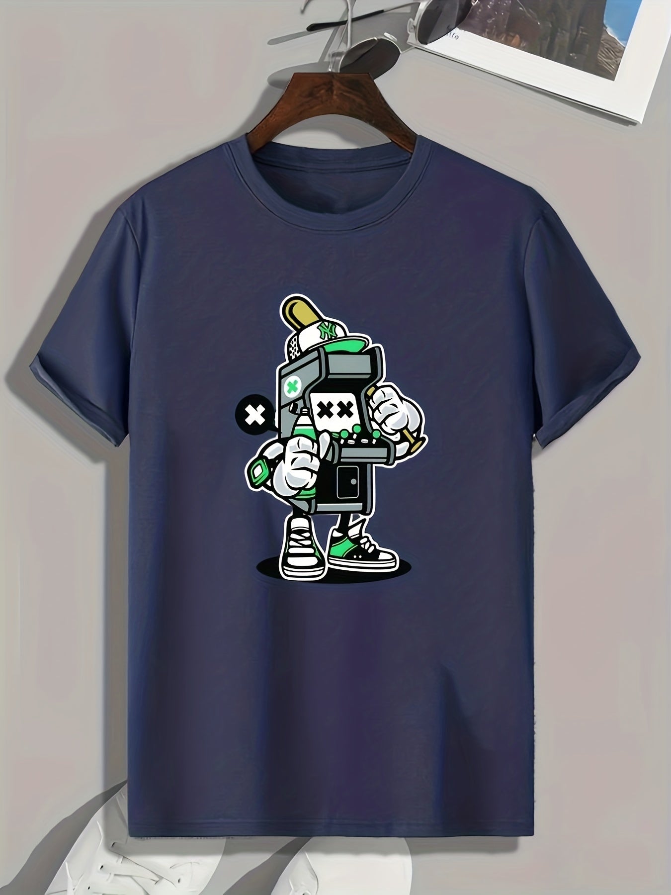 Cartoon Robot Print Men's Graphic T-shirt for Summer