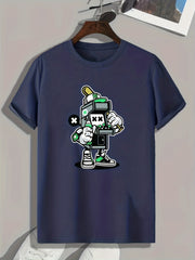 Cartoon Robot Print Men's Graphic T-shirt for Summer