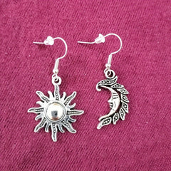 Alloy Hollow Moon Sun Earrings Moon Sun Pendant Earrings