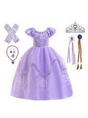 Girls Princess Dress Puff Sleeve Tulle Halloween Party Costume