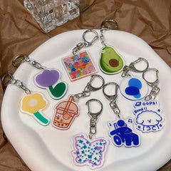 Acrylic Keychain For Girls Double Sided Transparent Student Bag Accessories