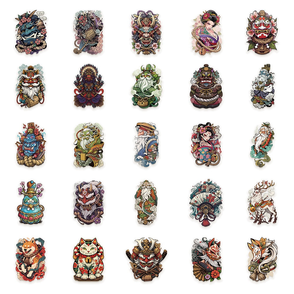 50pcs SCXXBSW Japanese Tattoo Art Stickers Vibrant Colors Self Adhesive Decals