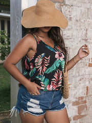 Vacay Cami Top Women's Plus Tropical Print V Neck
