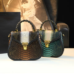 Leather Snakeskin Crossbody Bag Green Golden Teal Grad