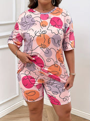 Women's Plus Graphic Print Top & Shorts Set