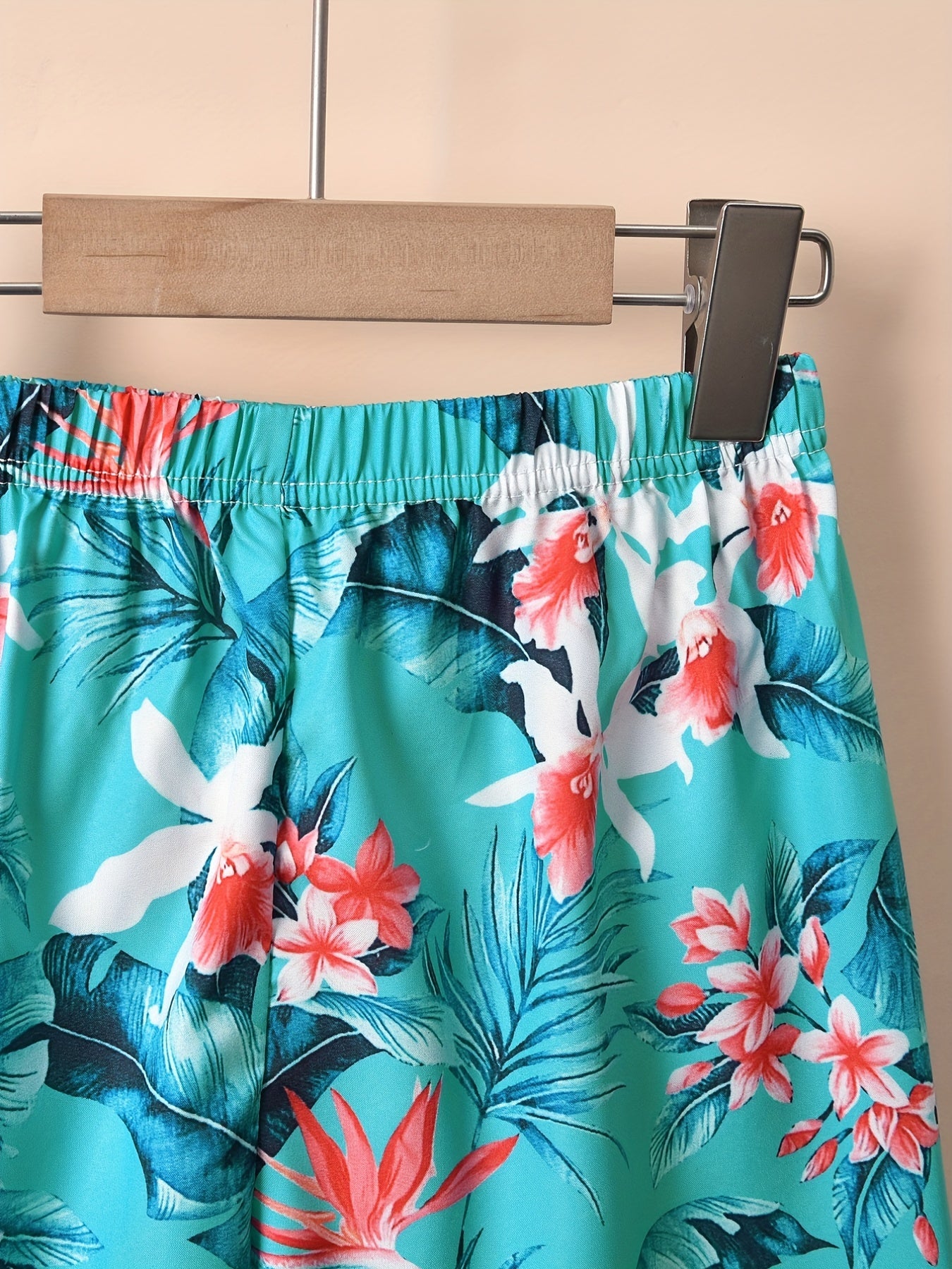 Boys Flowers & Leaves Print Casual Outfit Short Sleeves Shirt & Shorts