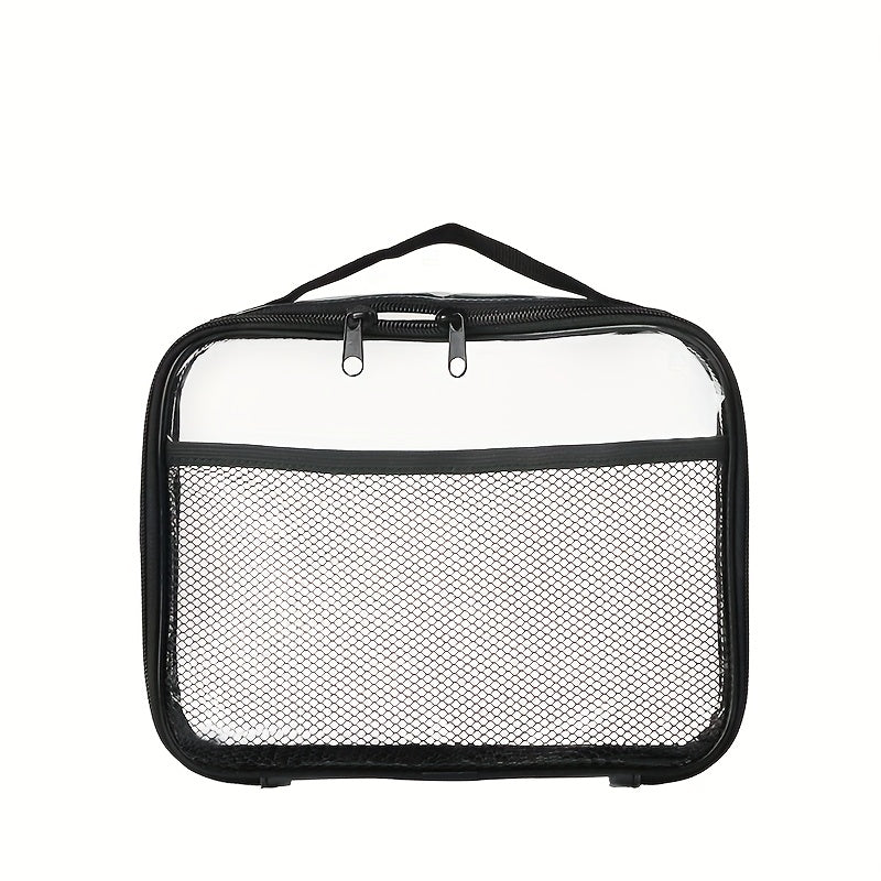 Zippered PVC Organizer Bag with Mesh Insert for Makeup & Beauty Storage