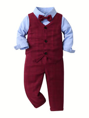 3pcs Baby Boys Bowtie Shirt & Vest & Pants Gentleman Set