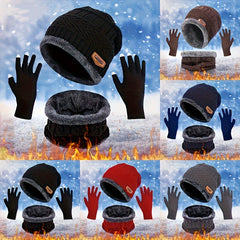 Winter Knit Hat Scarf Gloves Set with Velvet Neck Gaiter