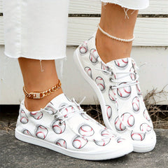 Baseball Print Canvas Shoes Women's Casual Lace Up Sneakers
