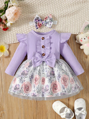 Floral Tulle Ruffle Sleeve Princess Dress for Baby Girl