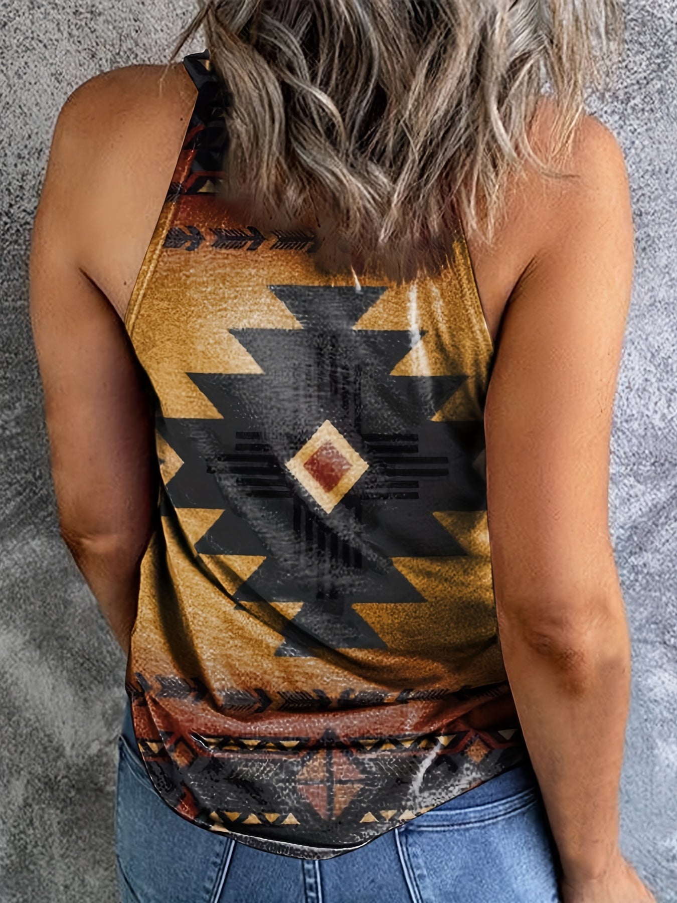 Vintage Graphic Print Halter Neck Tank Top