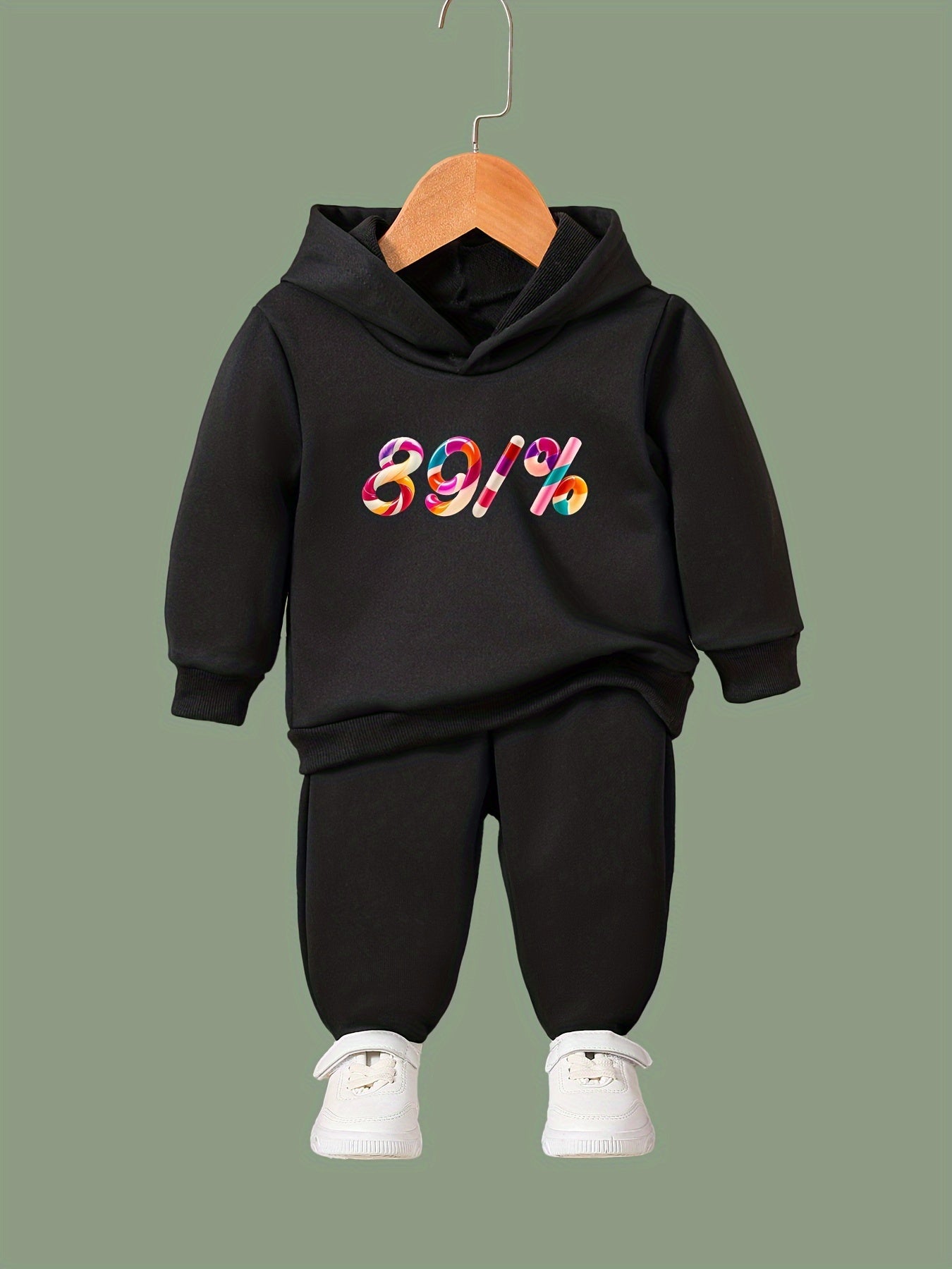 Kids 2pcs Number Print Hooded Pullover Pants Set for Sports Spring Fall