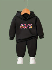 Kids 2pcs Number Print Hooded Pullover Pants Set for Sports Spring Fall