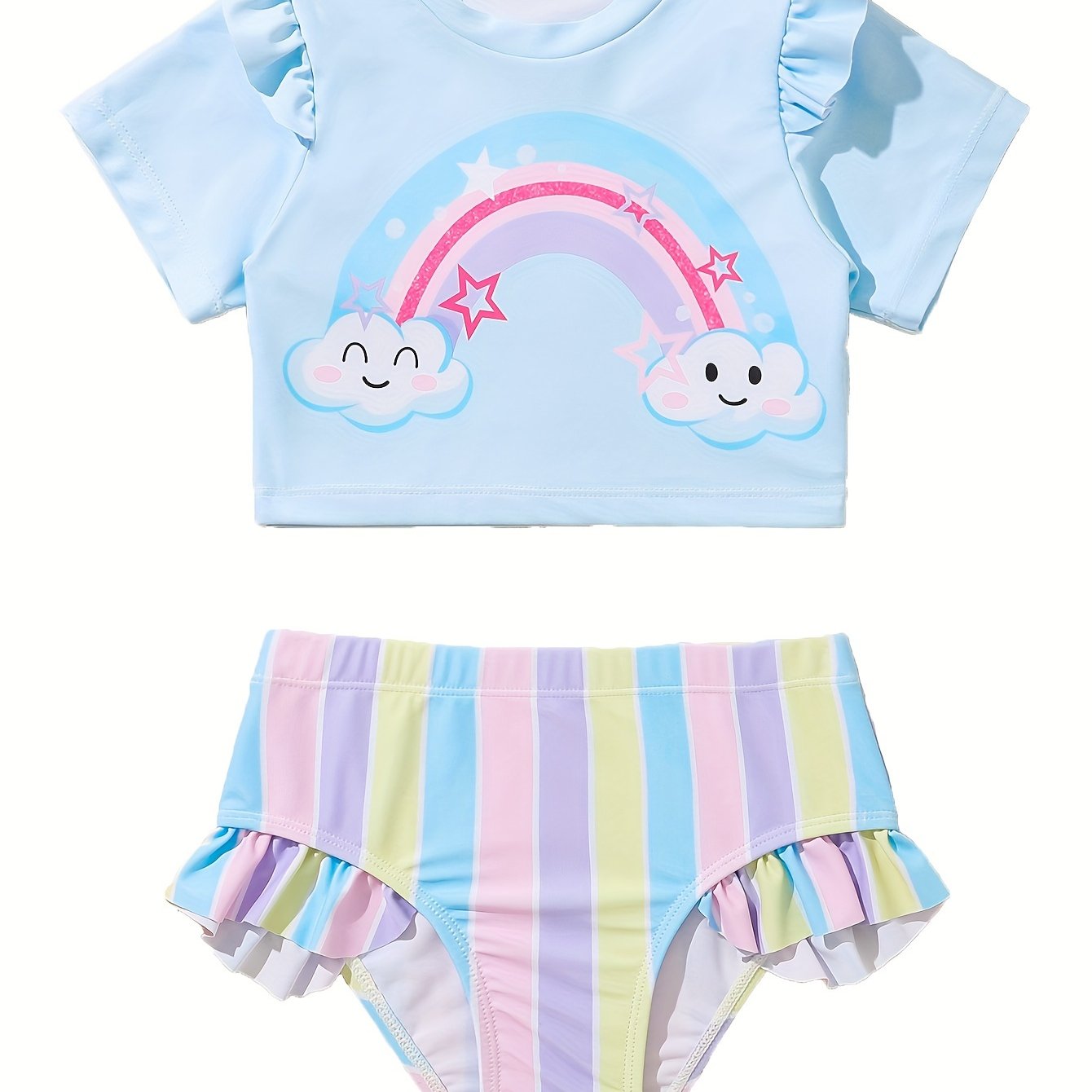 Girls Rainbow Graphic Swimwear Set Comfy Bathing Suit