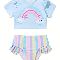 Girls Rainbow Graphic Swimwear Set Comfy Bathing Suit