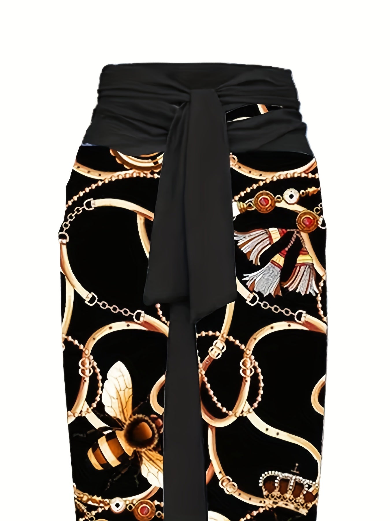 Chain & Bee Print Swimsuit Set with Cover Up Skirt