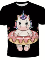 Girls 3D Pony Graphic Tee for Summer Outdoor Activities