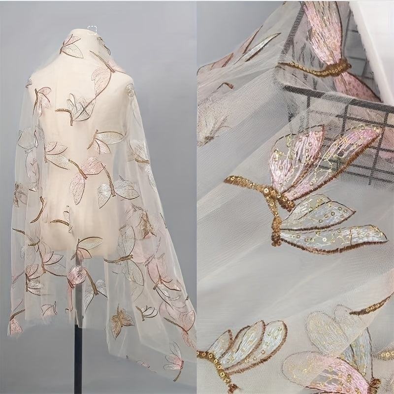 Soft Lace Fabric Butterfly Sequin Dress Fabric Wedding Evening Curtain 51in 36in