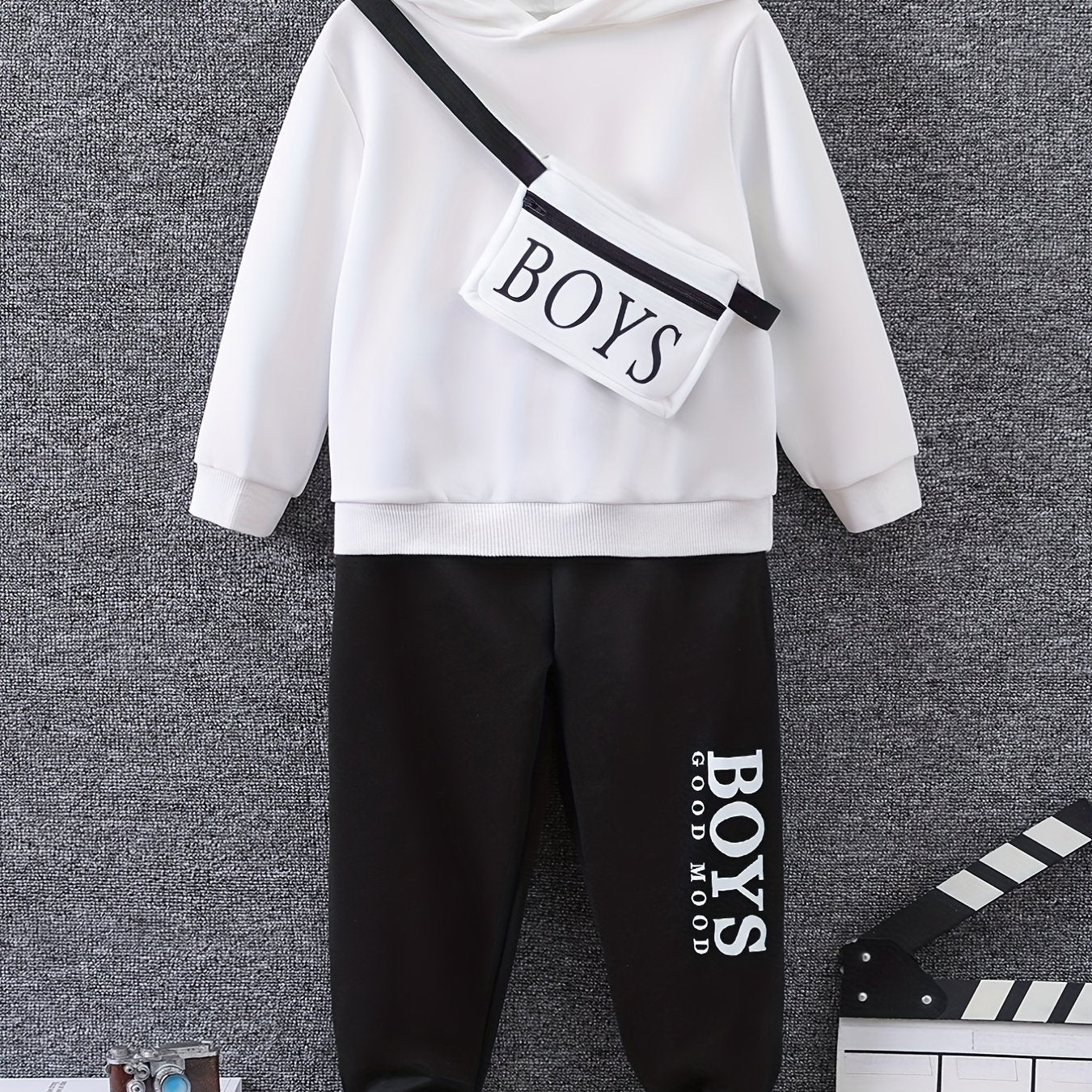 Boys 3pcs Hoodie Sweatshirt & Pants Set GOOD MOOD BOYS Print
