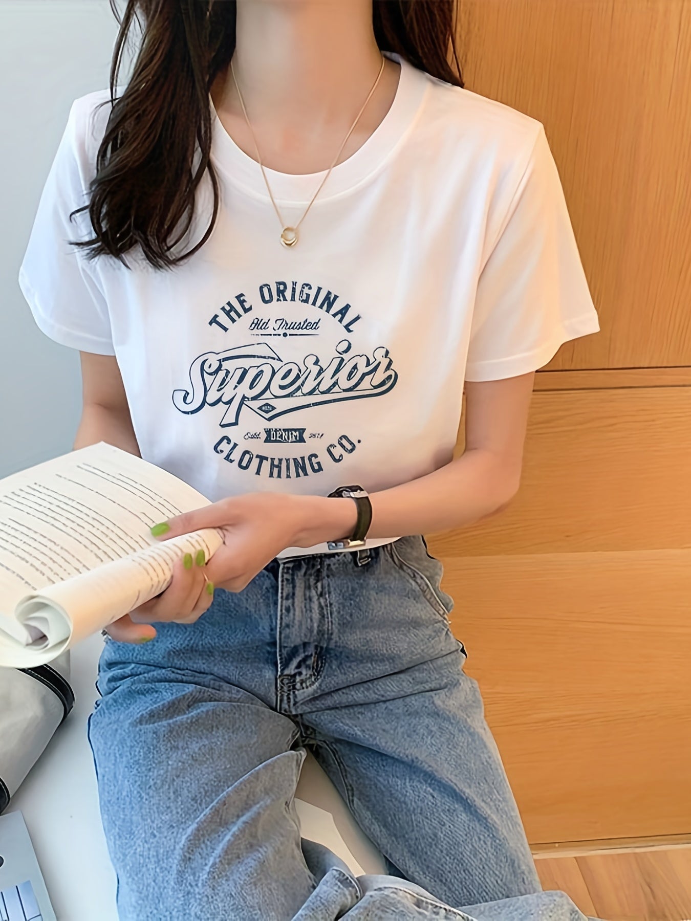 Women's Letter Print Crew Neck Sports Tee