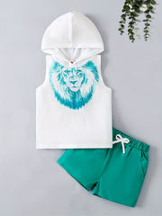 Boys Lion Print Tank Top & Shorts Set