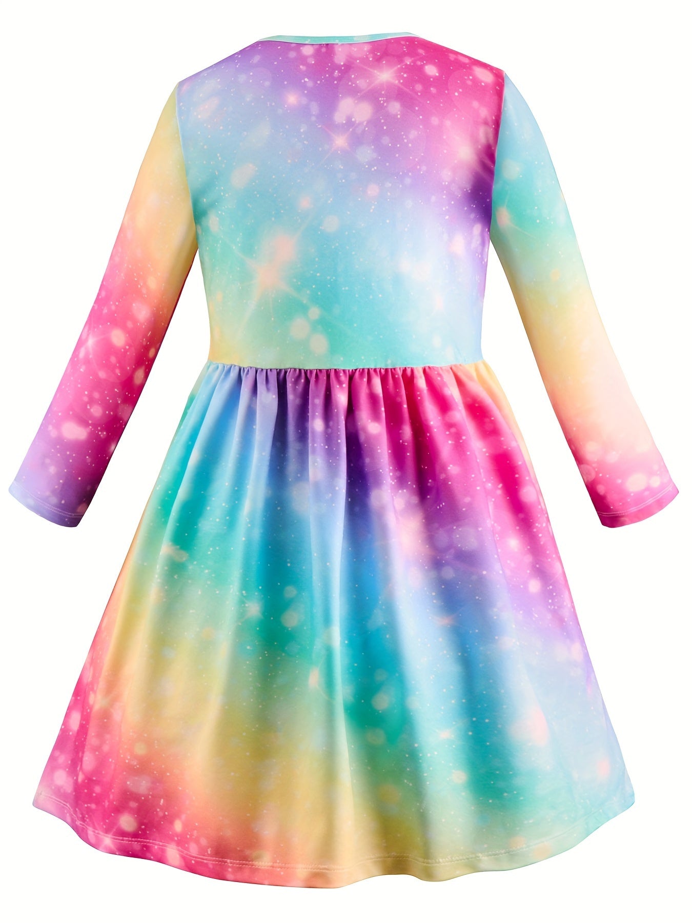 Unicorn Tie Dye Graphic Long Sleeve Dress Girls