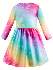 Unicorn Tie Dye Graphic Long Sleeve Dress Girls