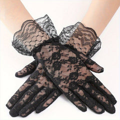 3 Pairs Women's Pink Floral Lace Wedding Gloves Long Sleeve Sun Protection