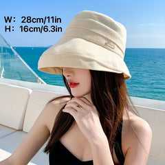 Beige Foldable Bucket Hat Rolled Brim Sun Hat