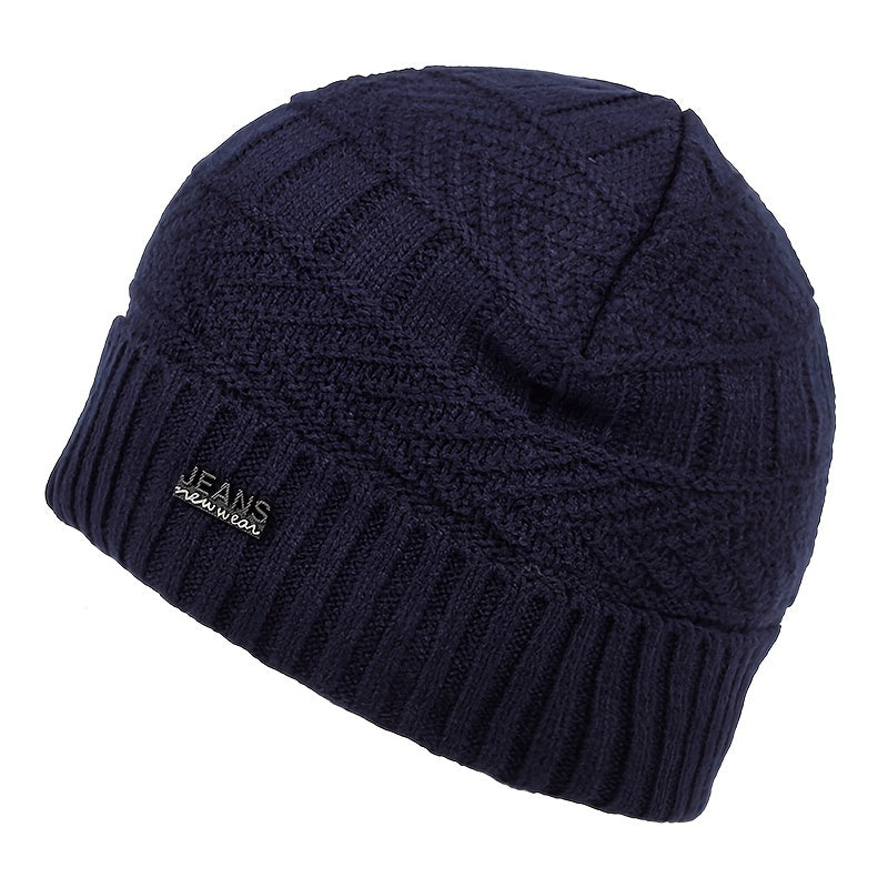 JEANS Lettering Men's Knitted Hat Warm Winter Hat