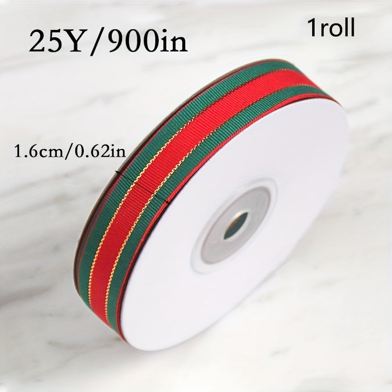 Christmas Ribbon Red Green Striped Golden Ribbon Bow Gift Wrap DIY