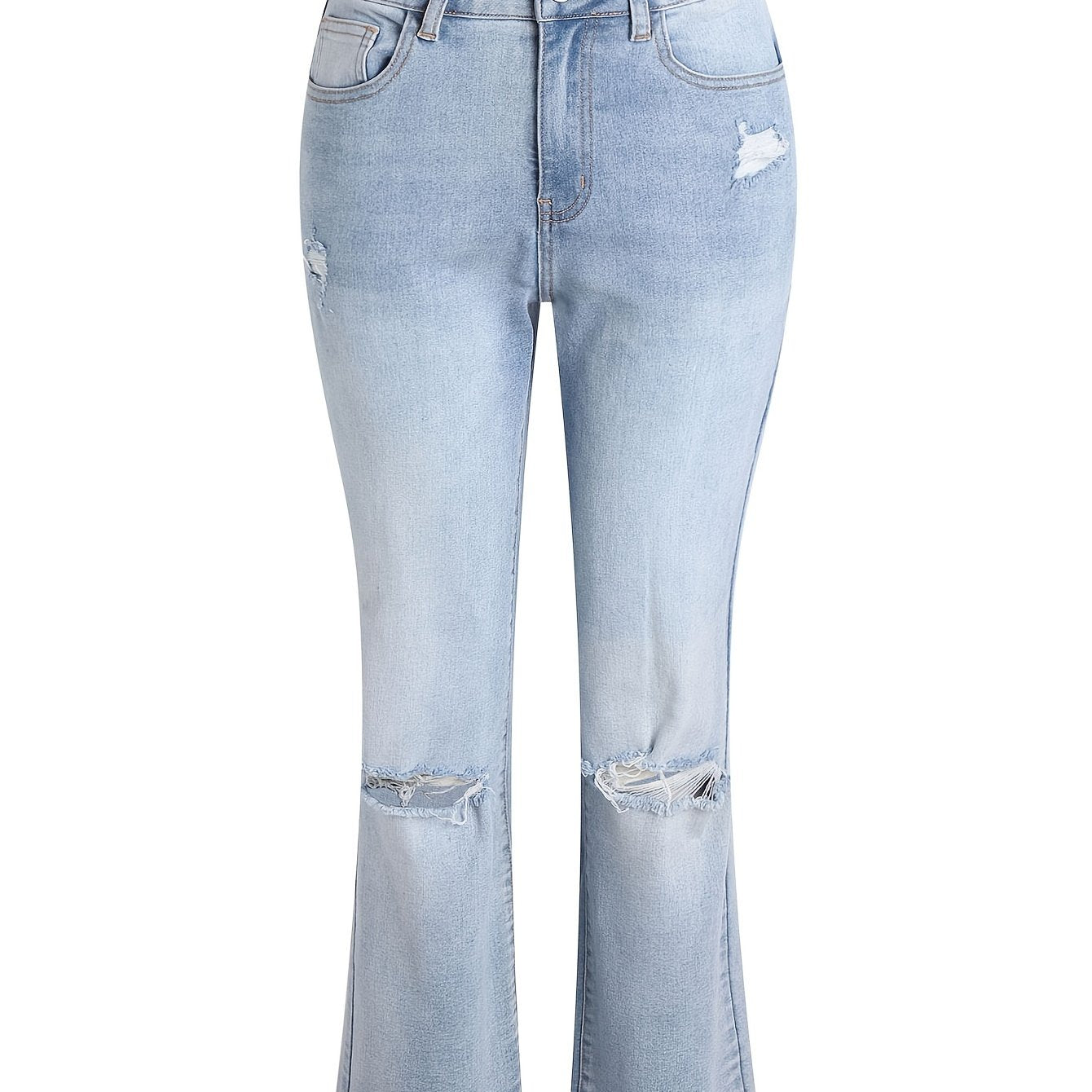 Women's Plus Ripped Fringe Trim Flare Leg Jeans