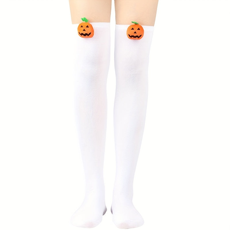 Pumpkin Decor Thigh High Socks Halloween Over The Knee Socks