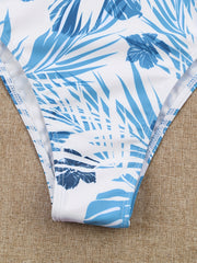 Ruffle Leaf Print One Piece Swimsuit High Cut Bathing Suit