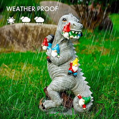Dinosaur Eating Gnome Statue for Garden Decor