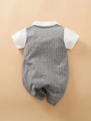 Baby Boys Casual Short Sleeve Bowtie Gentleman Romper Clothes