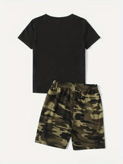 Boys Colorful Chocolates T-shirt & Camo Shorts Set