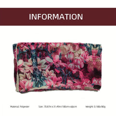 Vintage Flower Print Scarf Pink Gradient Warm Shawl Women