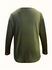 Solid Waffle Knit Top V Neck Long Sleeve